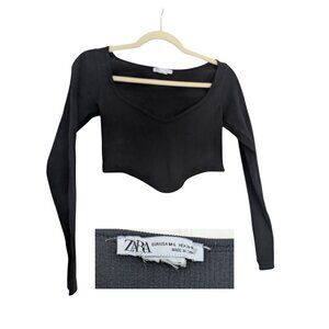 Zara Black Long Sleeve Cropped Top | Size M/L